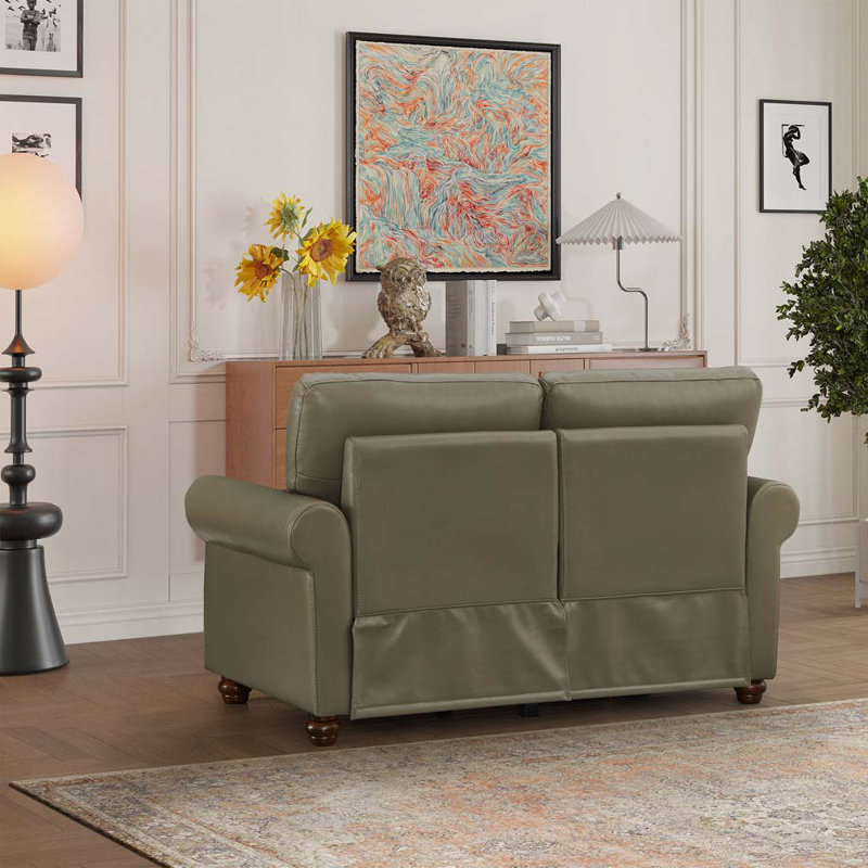 Classic Living Room Nails Sofa Faux Leather, 34.5" H x 82.68" W x 31.89" D, Green 