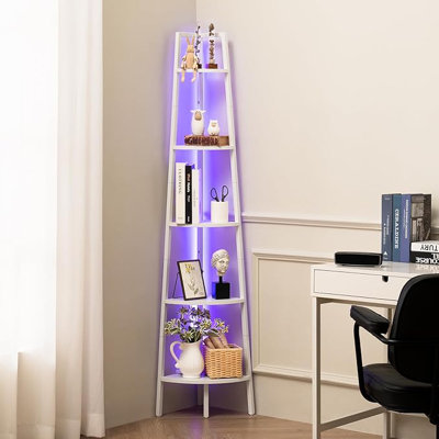 Corner bookshelf, 5-layer corner bookshelf, LED corner bookshelf, bedroom corner bookshelf, high corner bookshelf, steel frame corner bookshelf, livin