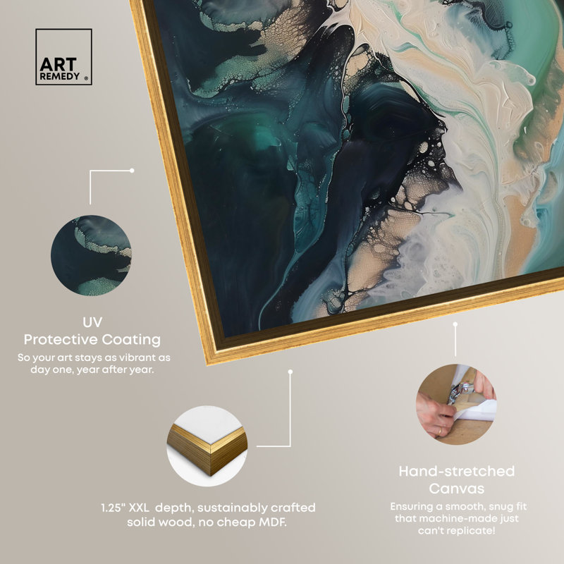 Sage River Blue and Green Abstract Canvas Art with Gold Frame