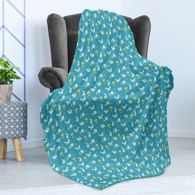 Ambesonne Forest Throw Blanket Scandinavian Foxes Squirrels, 50" W x 60" L