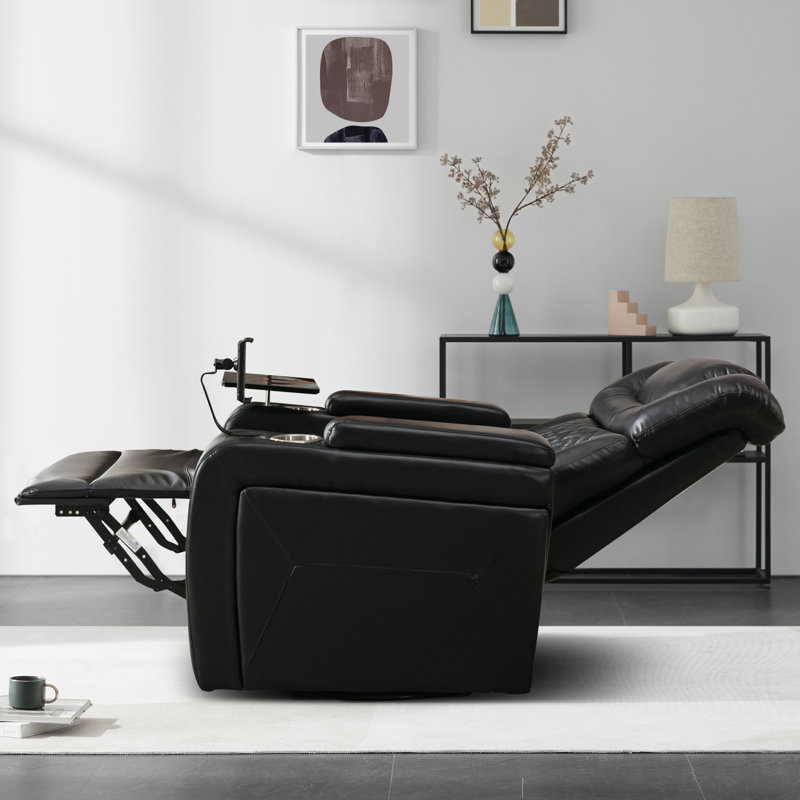 Fauteuil inclinable pivotant en cuir Keerstin, Similicuir noir
