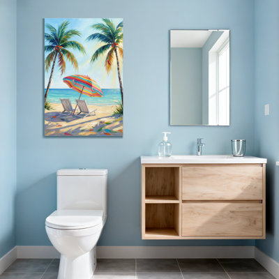 Plants &Flowers Beach Palm Trees Umbrella Chairs Sunlight Ocean Sky Sand
