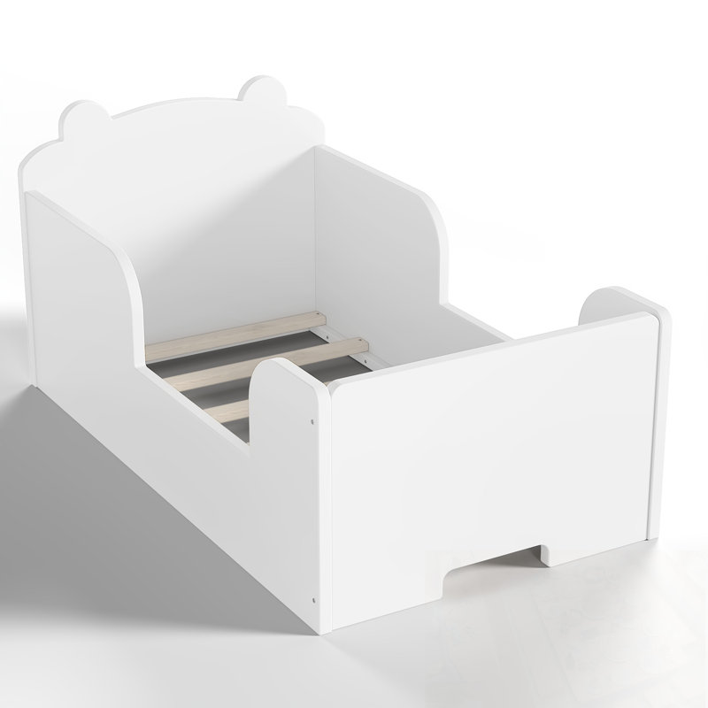 Structure de lit simple avec tête de lit en forme d'ours, Blanc