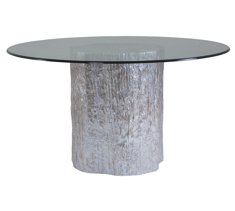 Transitional Silver Leaf 56" Round Glass-Top Dining Table