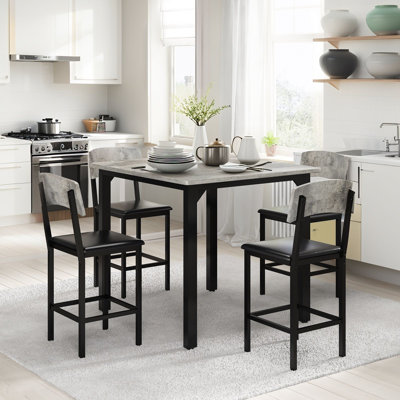 Ensemble de table et chaises de salle à manger 5 pièces pour 4 personnes, ensemble de table de salle à manger moderne avec table en bois et structure en métal, ensemble de table de salle à manger de cuisine compacte avec 4 chaises en cuir pu pour app
