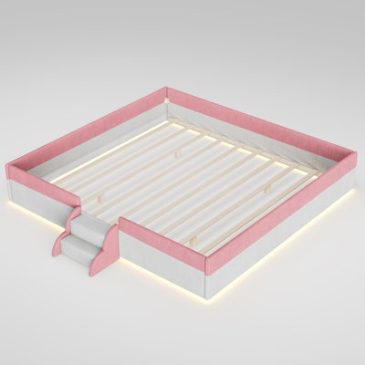 Lit de clôture tapissier en velours côtelé à deux tons avec marches rembourrées à 2 niveaux, lumières DEL sous le lit contrôlées par l'application, lit plateforme à profil bas avec garde-corps en mousse, cadre en bois aggloméré et en bois léger, disponible en format simple / double / grand / très grand