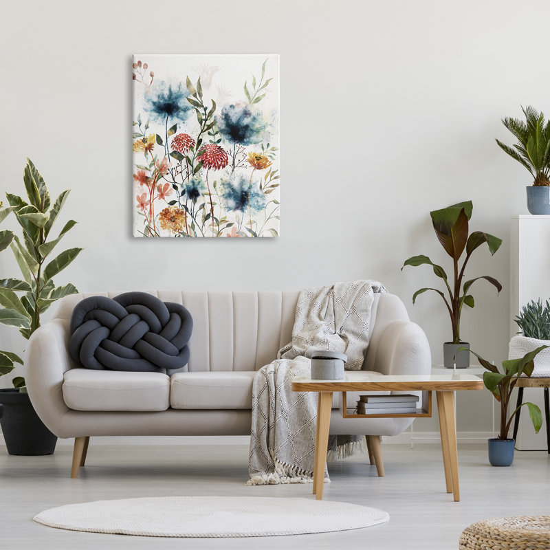 Au-726-Canvas Modern Flowers Dahlia Blooms by JJ Design House LLC - Wrapped Canvas Painting, 40" H x 30" W x 1.5" D