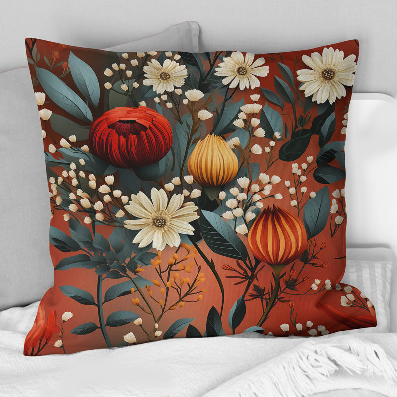 Motif floral Rustic Bohemian Bliss - Coussin décoratif imprimé floral, H 18 po x l 18 po