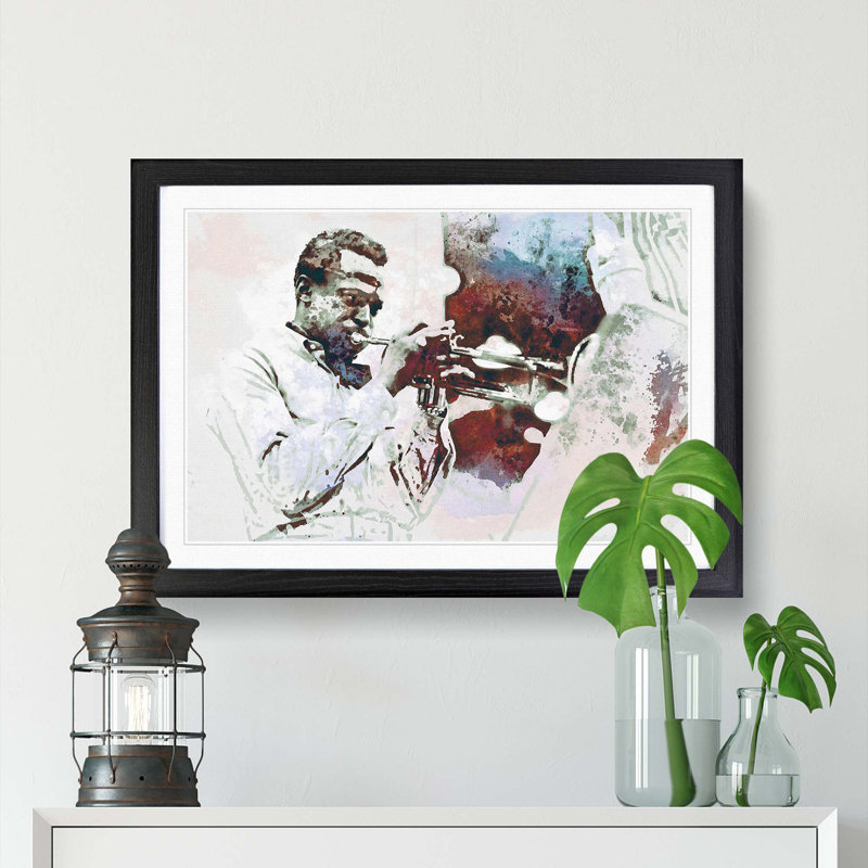 Miles Davis in Abstract - Picture Frame Painting Print, 62cm H x 87cm W x 2cm D, Black Framed