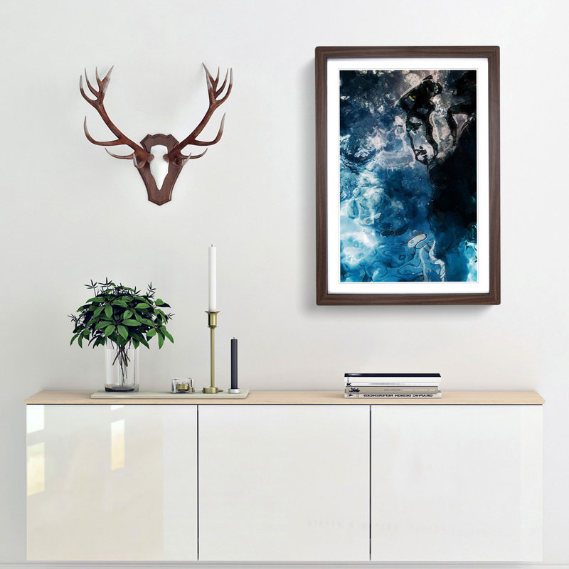 Aqua Blue in Abstract - Picture Frame Graphic Art Print, 65cm H x 48cm W x 2cm D, Walnut Framed