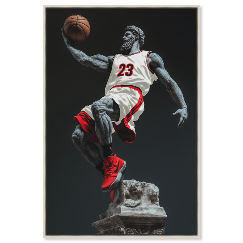 Basketball Sculpture , H 46 po x l 31 po, Silver Floater Framed
