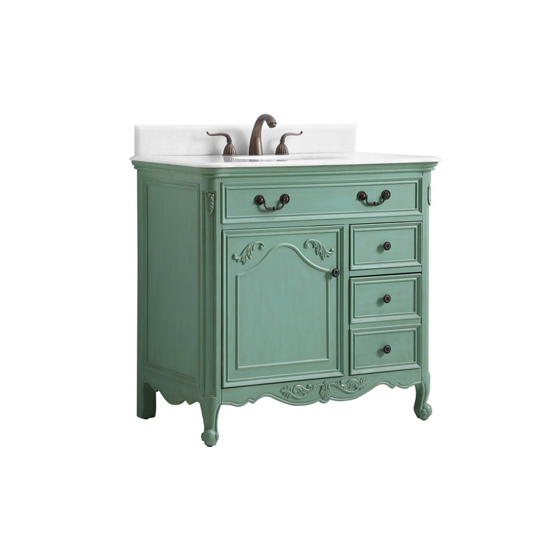 Ensemble de meuble-lavabo simple 36 po Angelique, Menthe rétro, Blanc pur