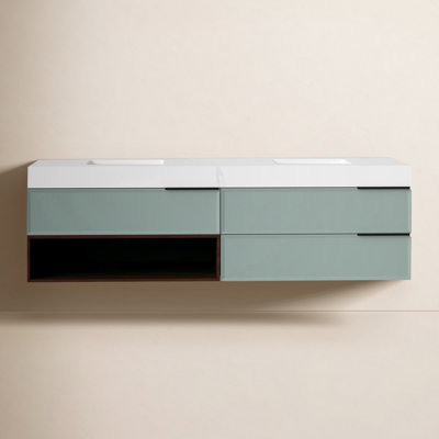 Nikola 72'' Natural Wood Veneer plywood Double Bathroom Vanity with engineered Quartz Top