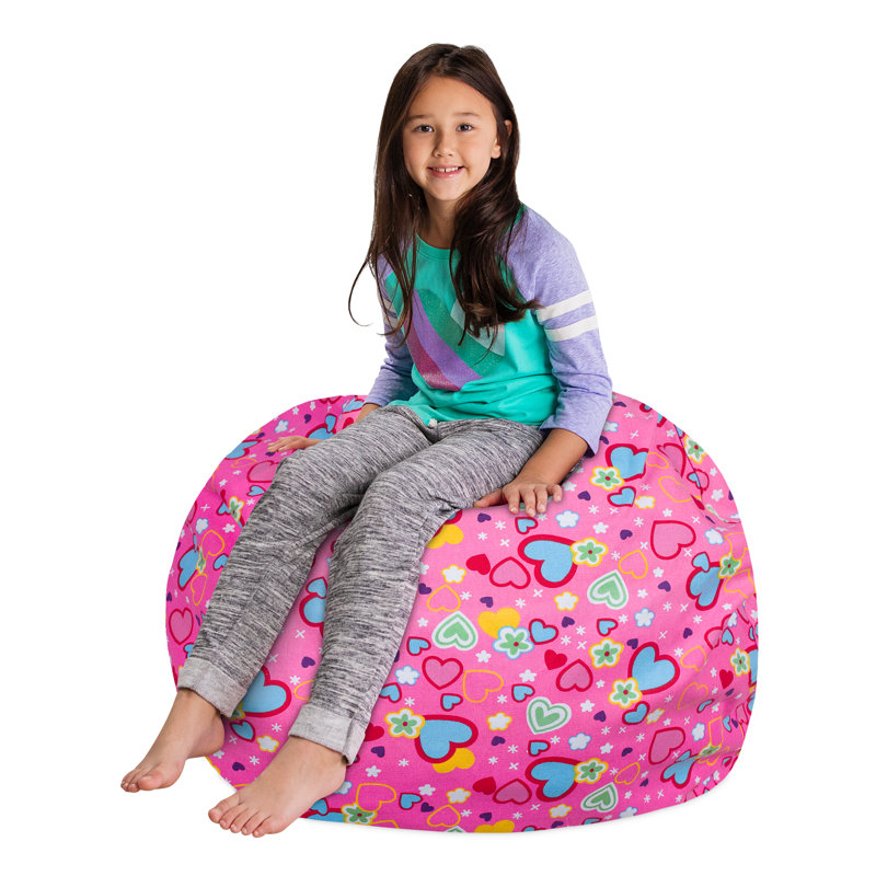 Housse pour fauteuil à billes Kids, Toile - cœurs multicolores sur fond rose, Grand - 38 po