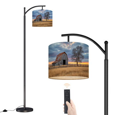 Lampe sur pied à arc avec abat-jour ajustable Rustic Farmhouse Vintage Barn Country Field Landscape