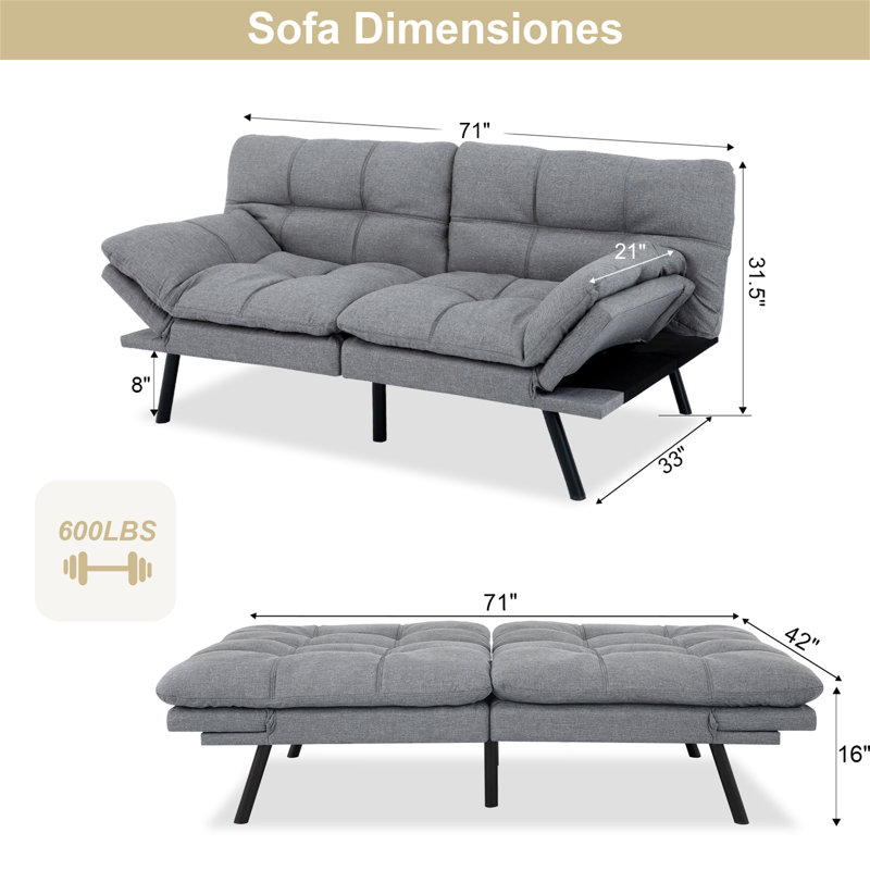 Canapé-lit futon convertible 71 po, Gris argenté