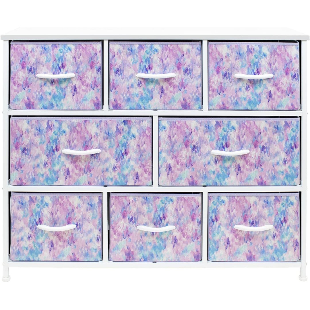 Sorbus 8 Drawers Wide Dresser with Steel Frame, Wood Top, and Fabric Bins in Tie Dye Sorbus 