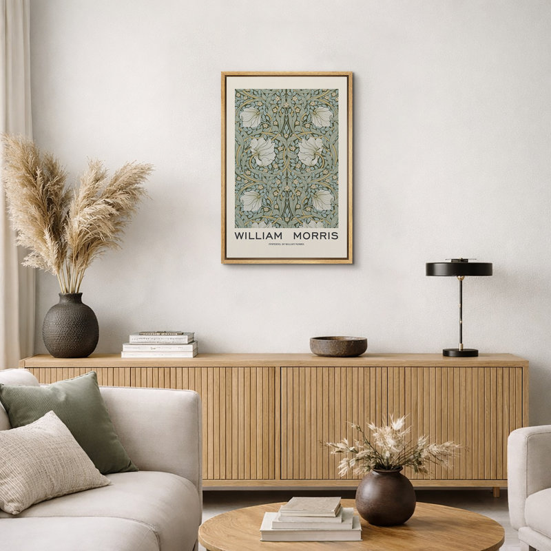 Oeuvre classique "William Morris - Illustration de fleur de pimpernel vert, images murales abstraites de salle de bain florales et botaniques, impression sur toile encadrée,"