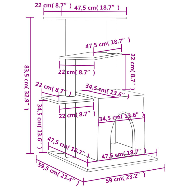 83.5cm H Cat Tree, Light Grey