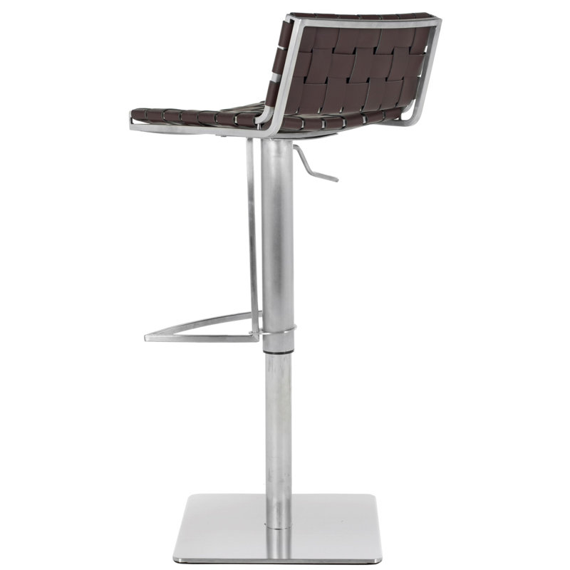 Barber Swivel Upholstered Adjustable Height Counter Stool with Stainless Steel Frame, Brown