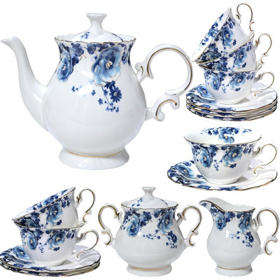 Blue and white porcelain tea set