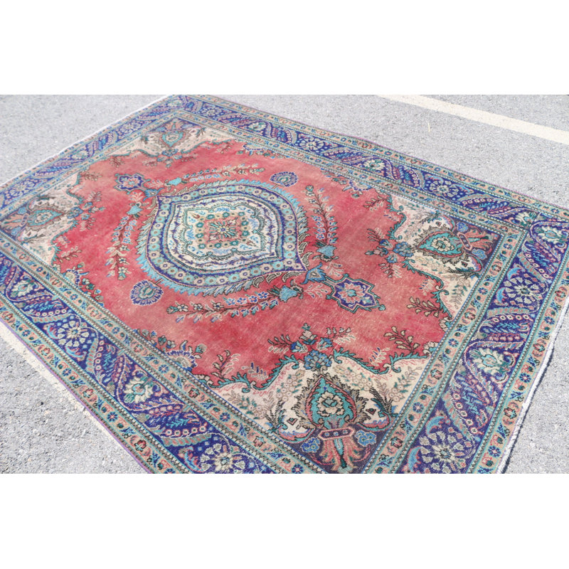 Grand tapis turc rétro rouge pour décoration intérieure tissé à la main pour la chambre à coucher ou le salon, idéal comme tapis d'extérieur