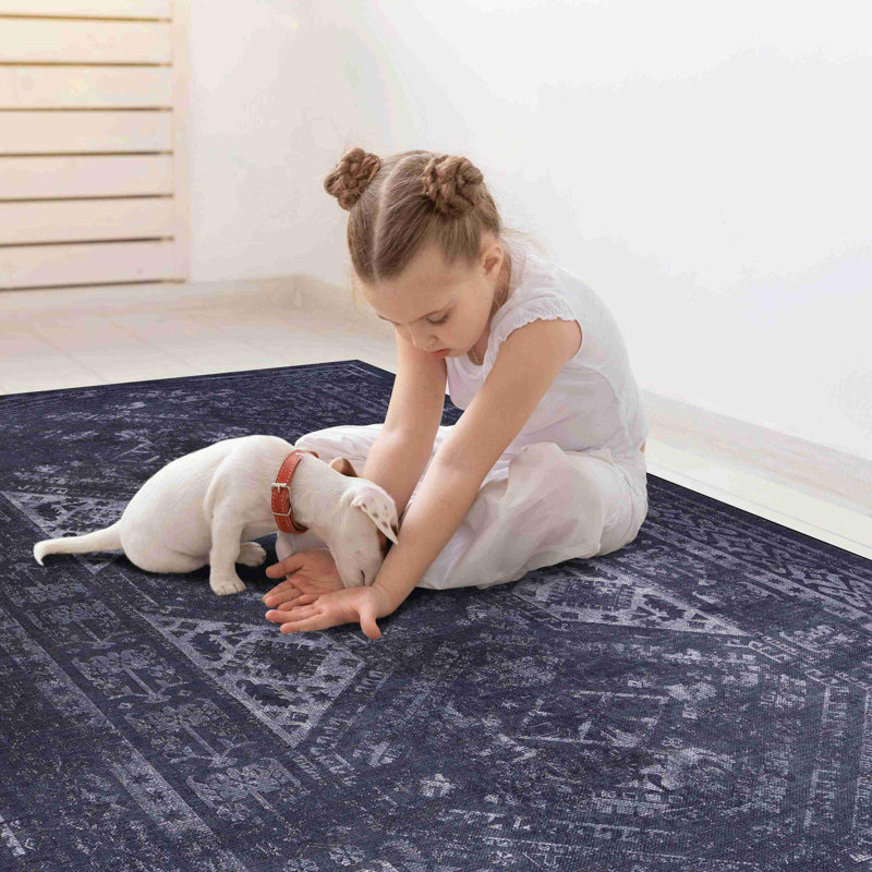 Tapis noir et gris lavable, Rectangulaire 2 pi x 3 pi