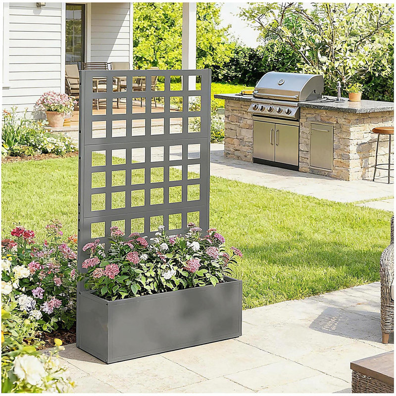 Trellis Planter Box,Raised Garden Bed,Vegetable Box, Gray