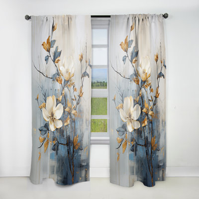 Délice de jardin fleuri beige et bleu - Rideau traditionnel - Velours obscurcissant - 1 panneau