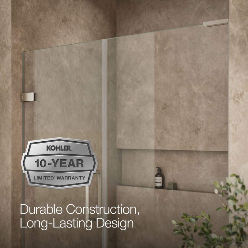 Composed 58-In58-3/4-In W X 71-1/2-In H Frameless Pivot Shower Door With 3/8-In Crystal Clear Glass And Back-To-Back Vertical Door Pulls
