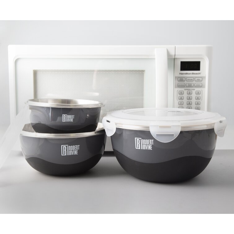 Robert Irvine 8-Piece Microwave-Safe Prep Bowl and Lid Set, Black