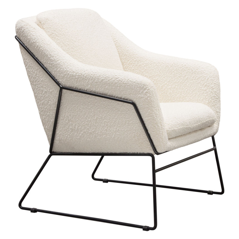 Ivory Boucle Accent Chair with Black Metal Frame