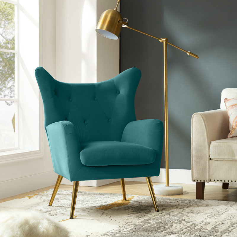 Fauteuil à oreilles 29,25 po Avianna, Velours bleu