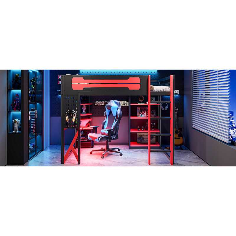 Lit mezzanine en bois moderne peu encombrant avec bureau et rangement pour jouer