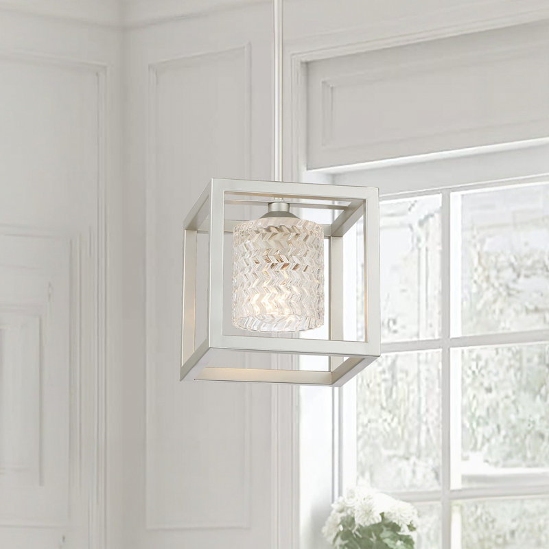 Luminaire suspendu carré en forme de lanterne 1 lumière, Nickel cendré