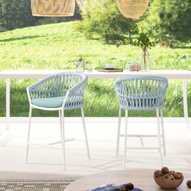 Ensemble de 2 tabourets de comptoir de patio 27 ", oléfine bleu ciel Bleechington, Bleu