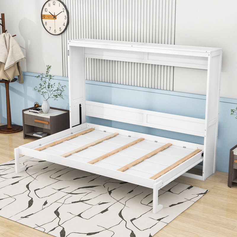 Armoire murale Murphy avec lattes et pieds, Double, Blanc