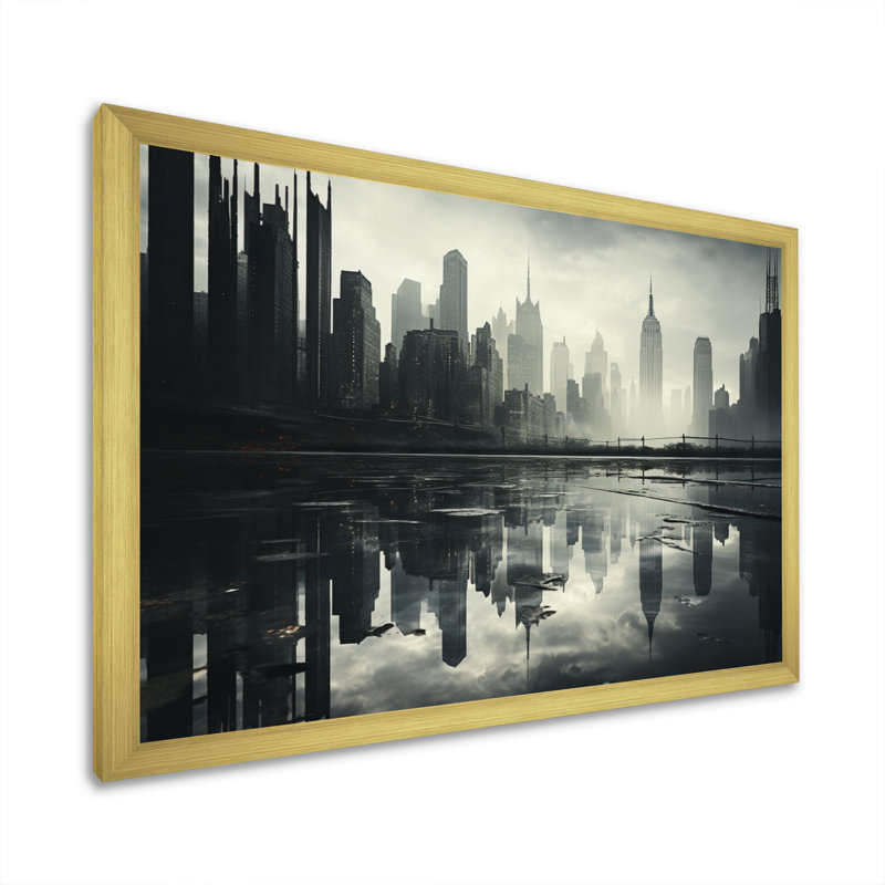 «Skyscrapers Urban Mirage IV», reproduction sur toile, H 24 po x l 32 po x P 1 po, Cadre doré simple