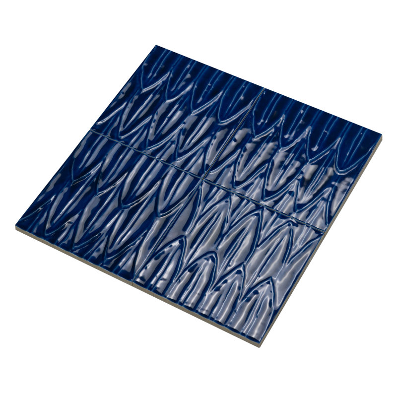 Sol Struttura Foglia 6"x6" 3D Italian Porcelain Wall Tile, Blue
