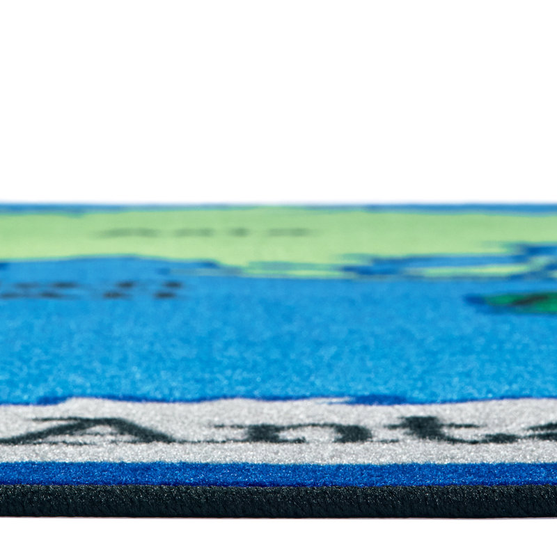 Tapis bleu touffeté avec motif de la géographie de la carte du monde KID$Value Plus, Rectangle 8 pi x 12 pi