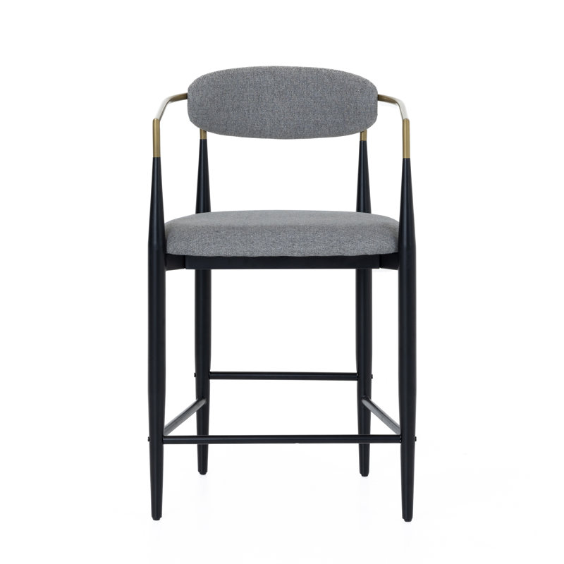 Upholstered Counter Stool with Metal Frame, Gray