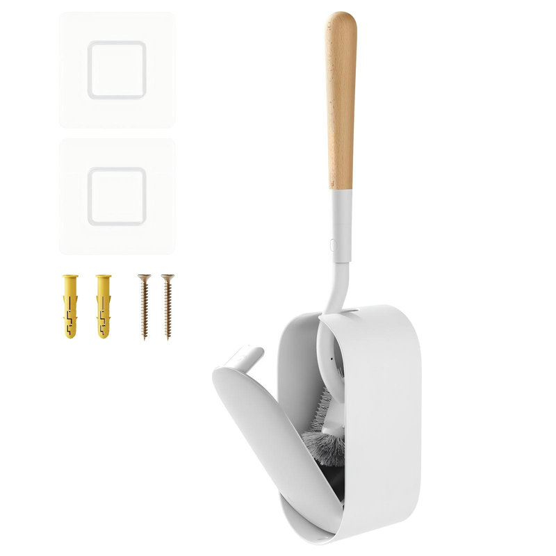 Ensemble de brosse de toilette et support, laveur mural pour le nettoyage des coins morts, décor de salle de bain (blanc)