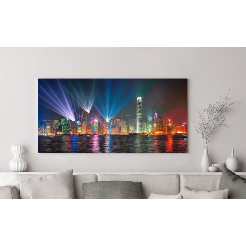Symphony Of Lights, Hong Kong - No Frame Print on Canvas, 70cm H x 140cm W