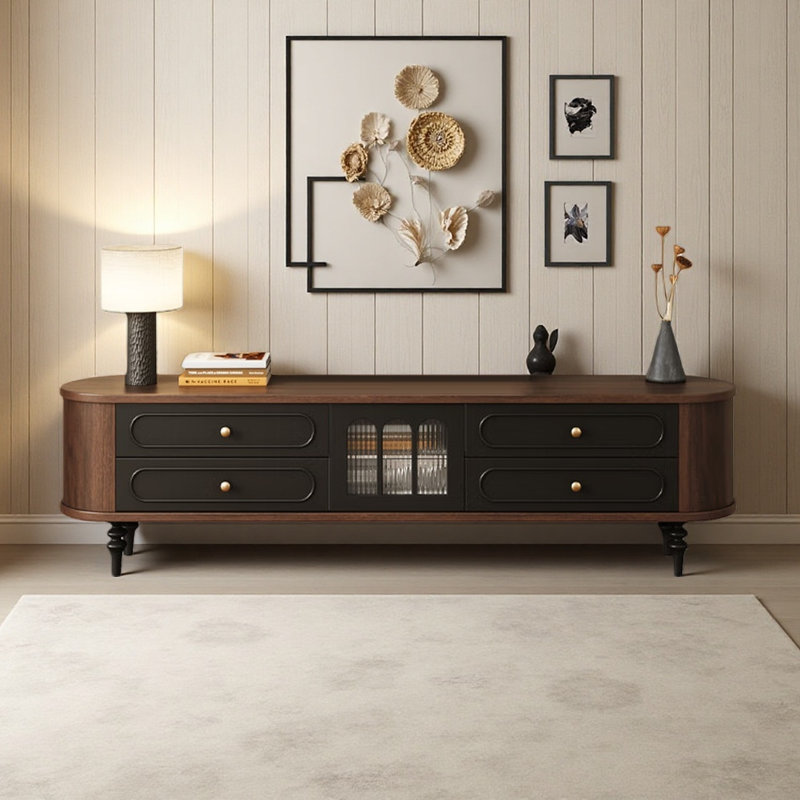 Meuble télé French Light Luxury Design, H 20,87 po x L 70,87 po x l 15,75 po, Noir / brun noix
