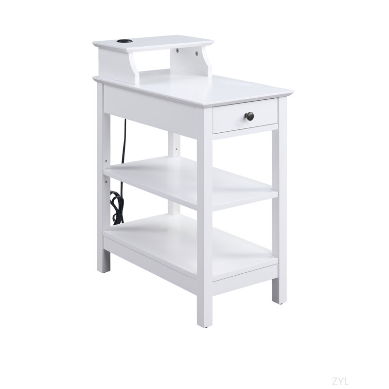 Table d'appoint à finition blanche avec USB