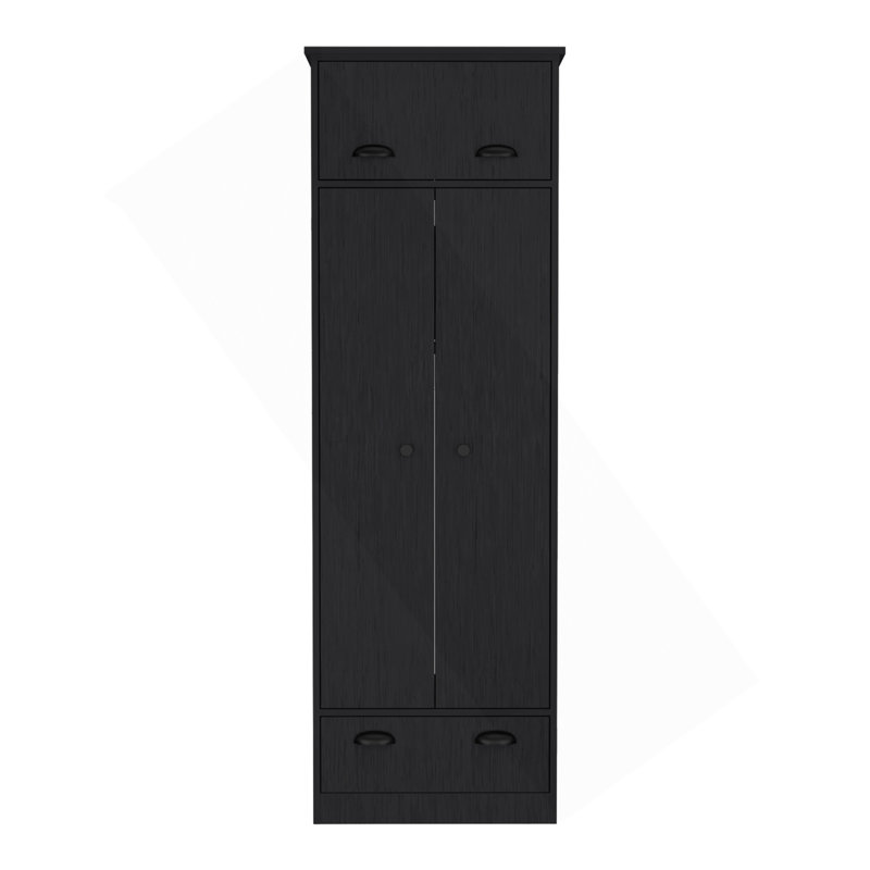 Armoire Falkland avec 1 tiroir et 1 tiroir à charnière avec poignées - noir, Noir