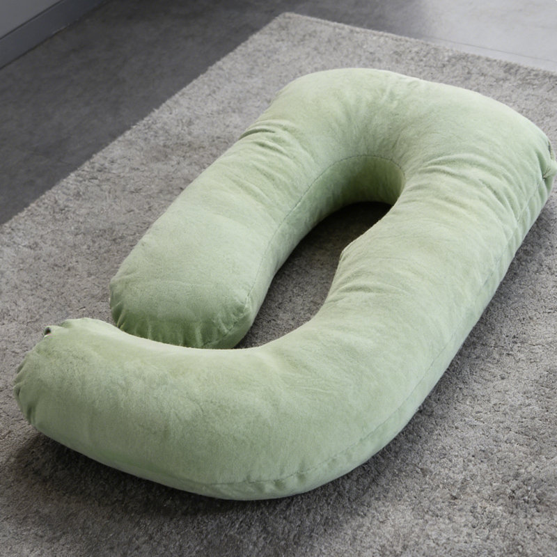Oreiller de grossesse en forme de J - Coussin de soutien de maternité pour le dos, les hanches et le ventre, vert clair