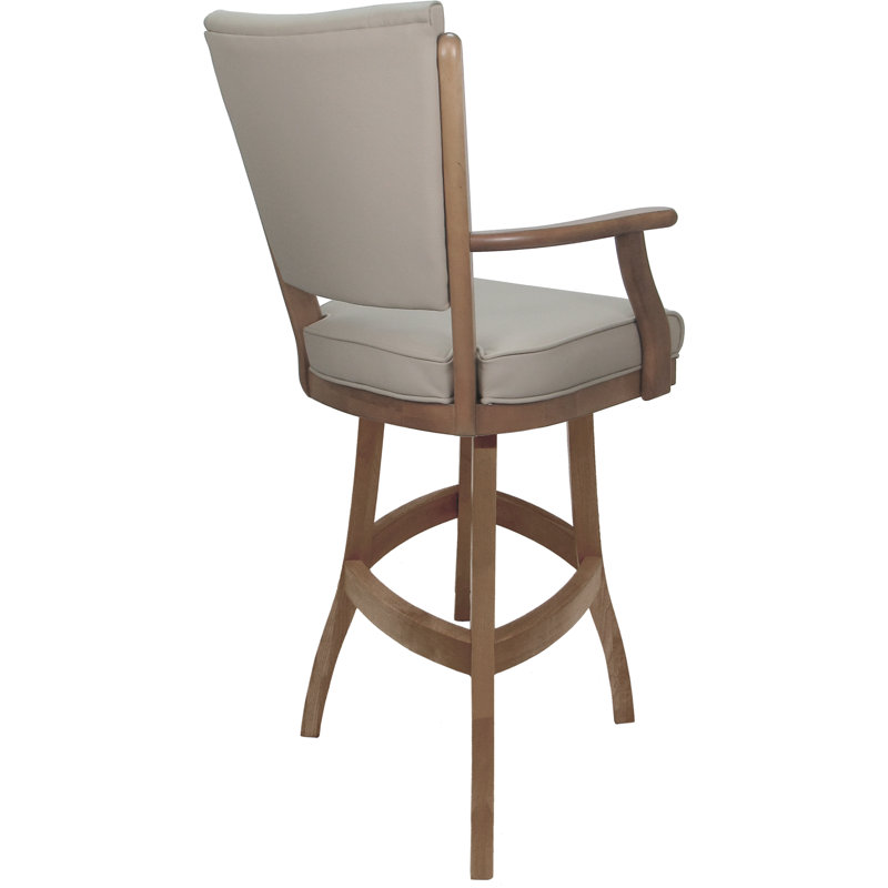 Tabouret pivotant en bois Bellamy, Crème, Cuir véritable brun clair, Tabouret de comptoir (siège d'une hauteur de 34 p