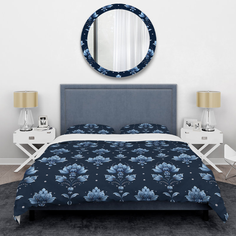 Ensemble de housse de couette Blue Glamourous Damask Print III - Glam, Housse de couette simple + 2 taies décoratives st