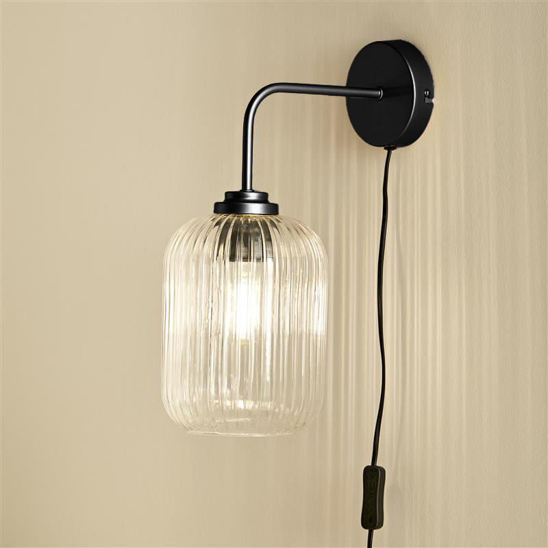 Plug in Wall Light Gold - Smoked Glass, Black, Clear Glass